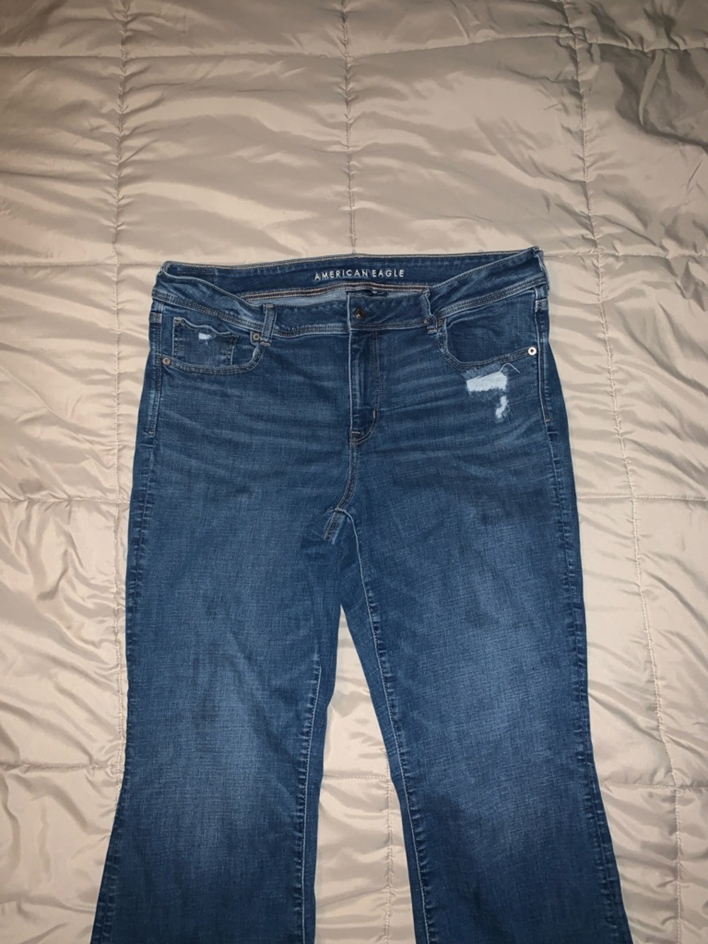 American Eagle Outfitters Medium Blue Flare Jeans with Light Distressing